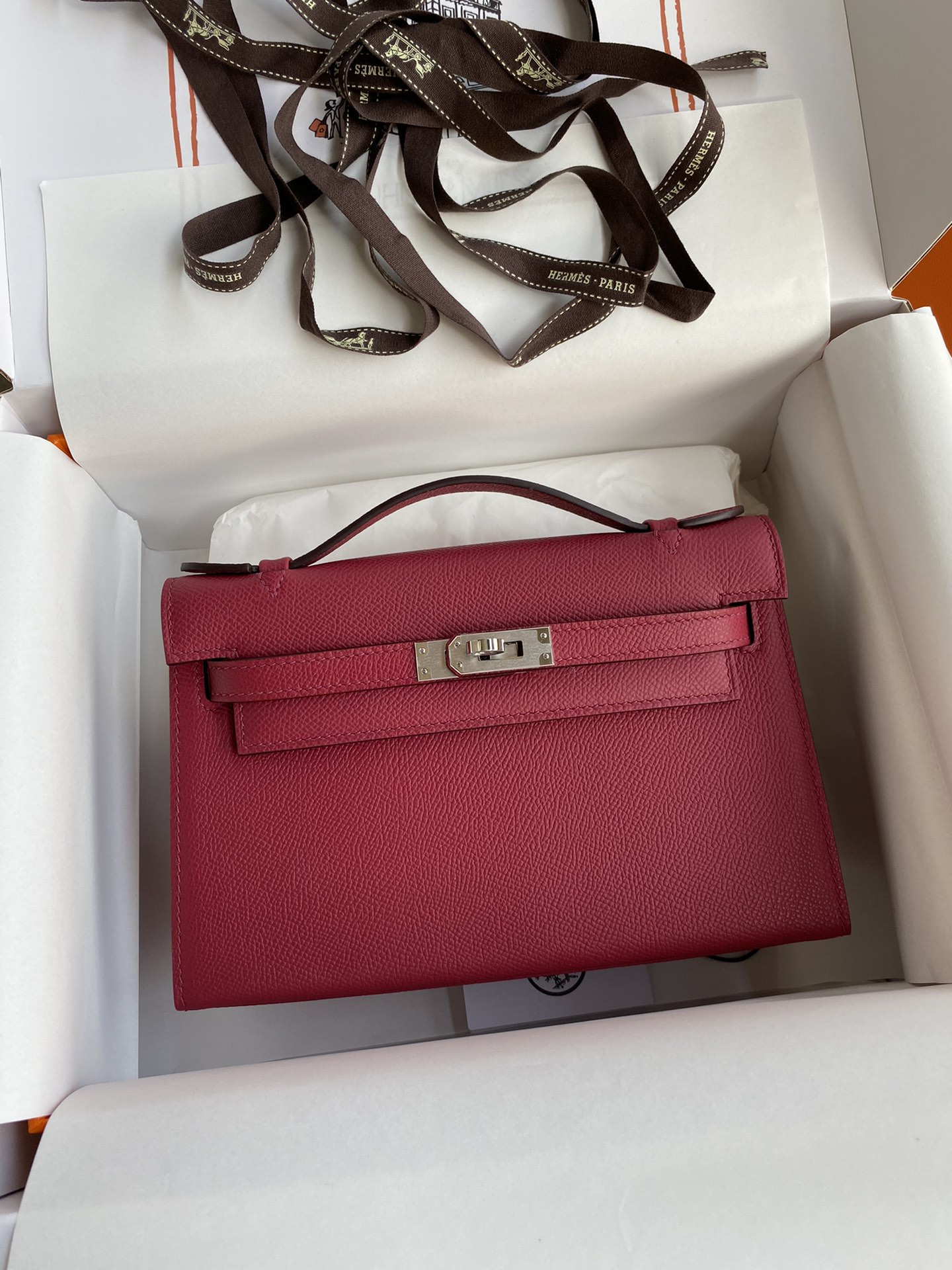 Hermes Mini Kelly Pochette 22cm Bag In Burgundy Epsom Leather